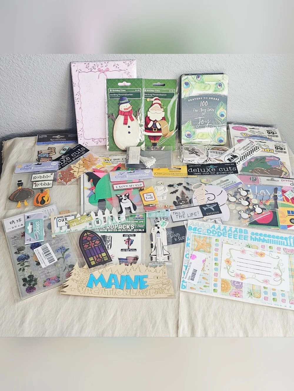 Huge Scrapbooking Sticker & Embellishment Craft Lot Mixed New & Partial 50+